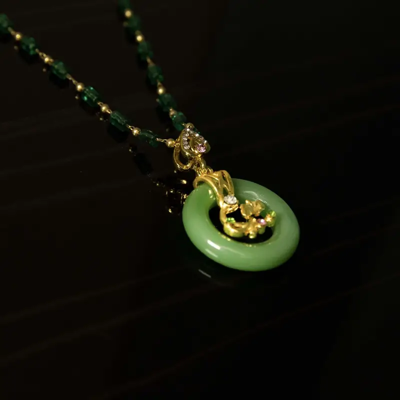 1pc luxury lucky green circle and golden branch necklace woman girl jewery holiday gifts girlfriend gifts jewelry gift birthday gifts mothers day gifts party favors details 5