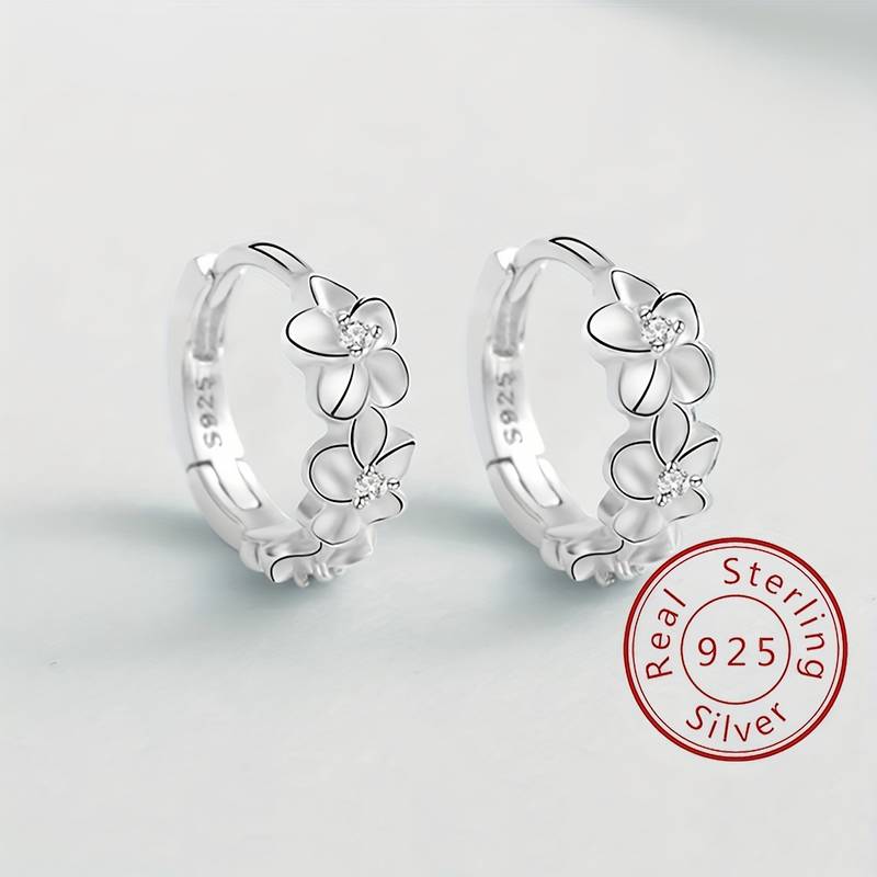 🌺Cercei cerc eleganti din argint 925 cu model de flori hipoalergenic✨😍