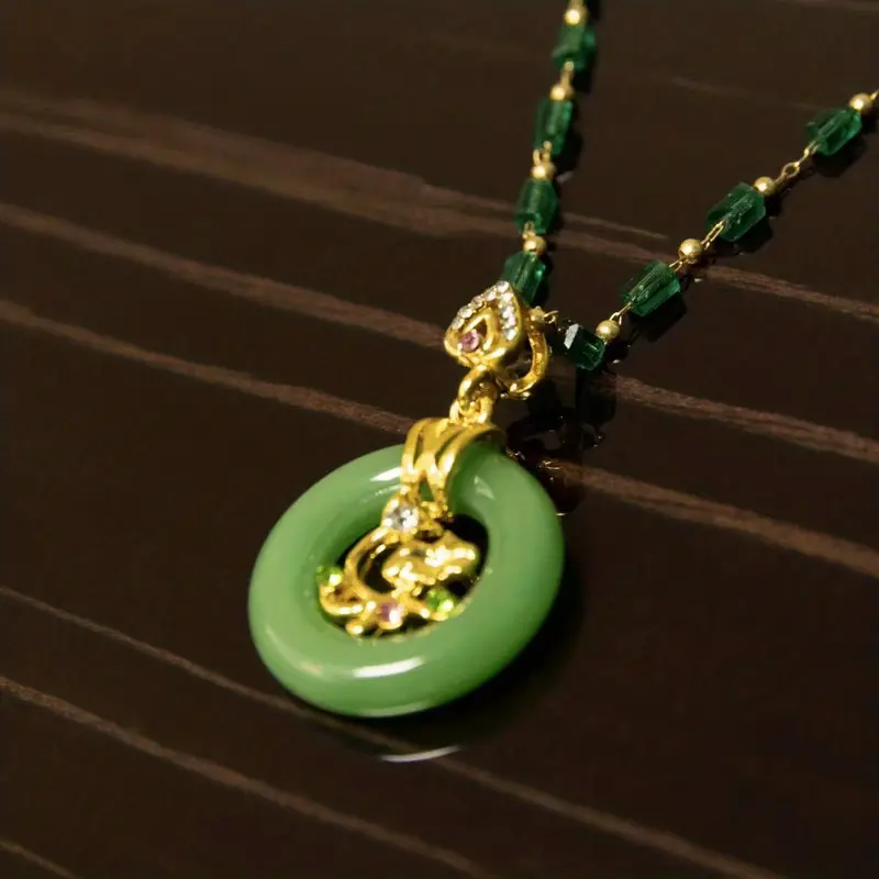1pc luxury lucky green circle and golden branch necklace woman girl jewery holiday gifts girlfriend gifts jewelry gift birthday gifts mothers day gifts party favors details 6