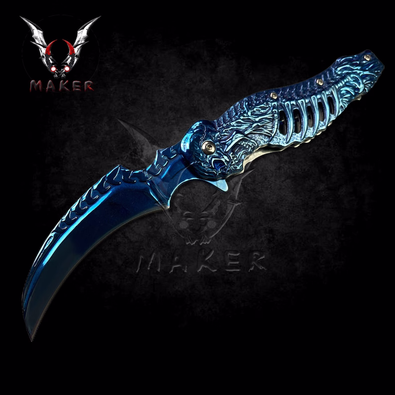 🔪Black skull knife sharp steel blade