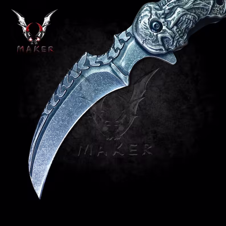 🔪Black skull knife sharp steel blade