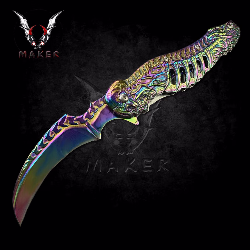 🔪Black skull knife sharp steel blade