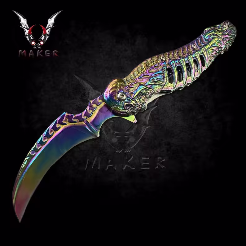 🔪Black skull knife sharp steel blade