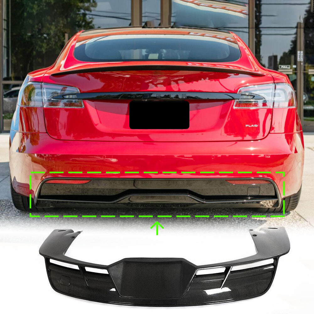 Rear Diffuser Lip Spoiler for Tesla Model S 2021-2023 Real Carbon Fiber REVOZPORT Style-TESEVO