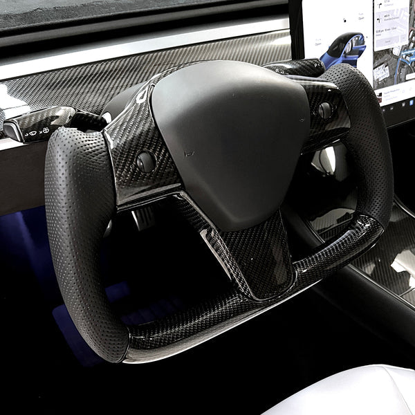 Yoke Steering Wheel for Model 3 / Y Leather Carbon Fiber 【Style 10】-TESEVO