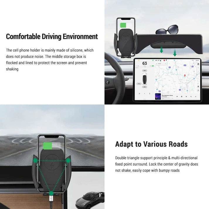 Phone Holder & Storage Organizer for Model 3 / Y Wireless Charging-TESEVO