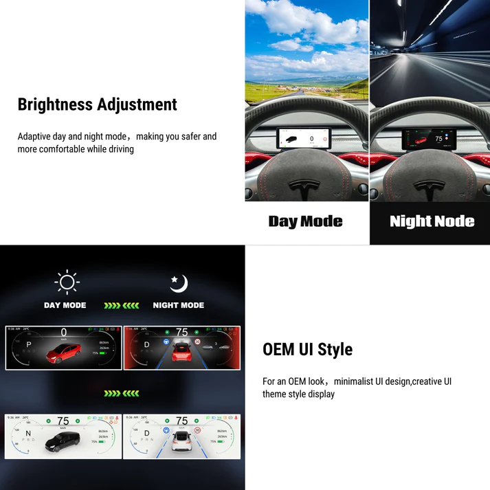 TESEVO 6.2'' Dashboard Screen Display for Tesla Model 3 Highland/Model Y