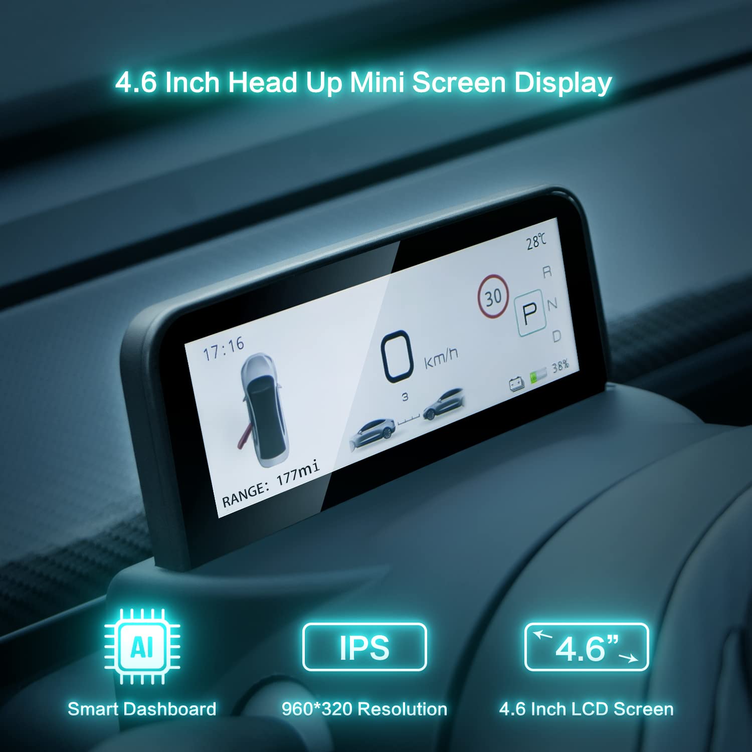 TESEVO Head Up Display 4.6 Inch Mini Screen for Tesla Model 3/Y-TESEVO