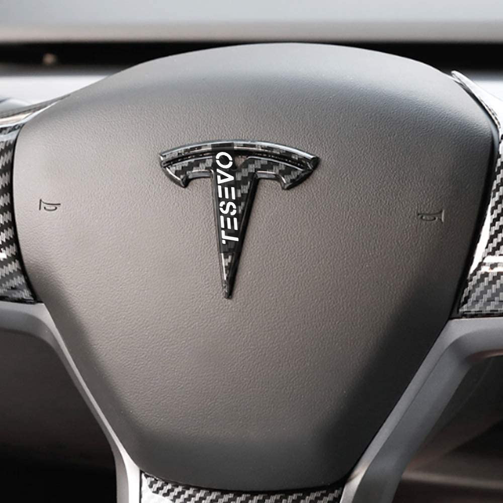 TESEVO Carbon Fiber Steering Wheel Logo Cover for Model 3/Y-TESEVO