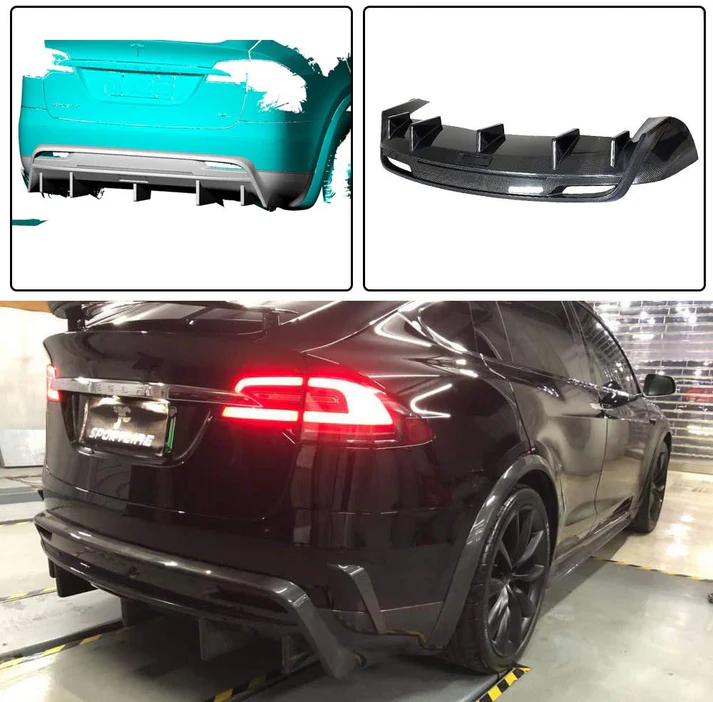TESEVO Real Carbon Fiber Spoiler Rear Bumper Diffuser for Model X