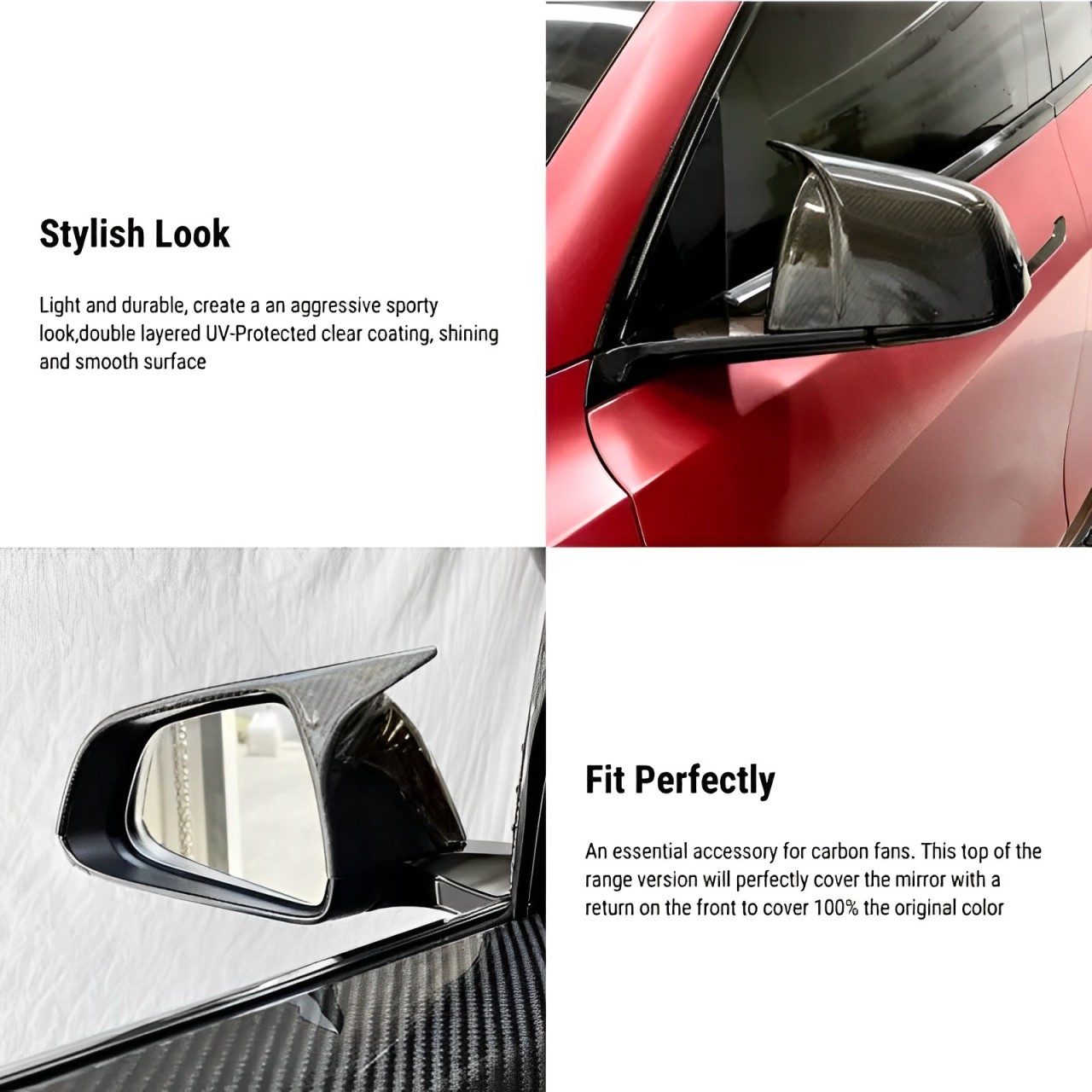 TESEVO Carbon Fiber Mirror Cap for Model 3/Y ( Sporty Style )
