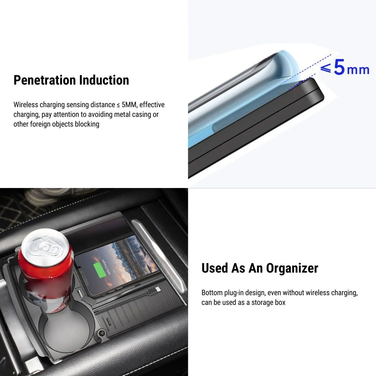 TESEVO Wireless Phone Charger Center Console Organizer for Model S/X