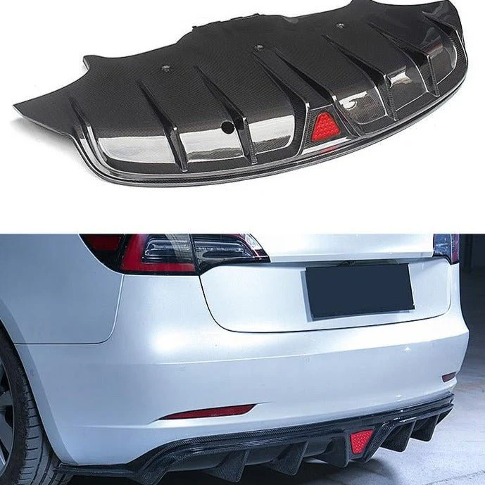 TESEVO Real Carbon Fiber Rear Diffuser with Lights for Model 3