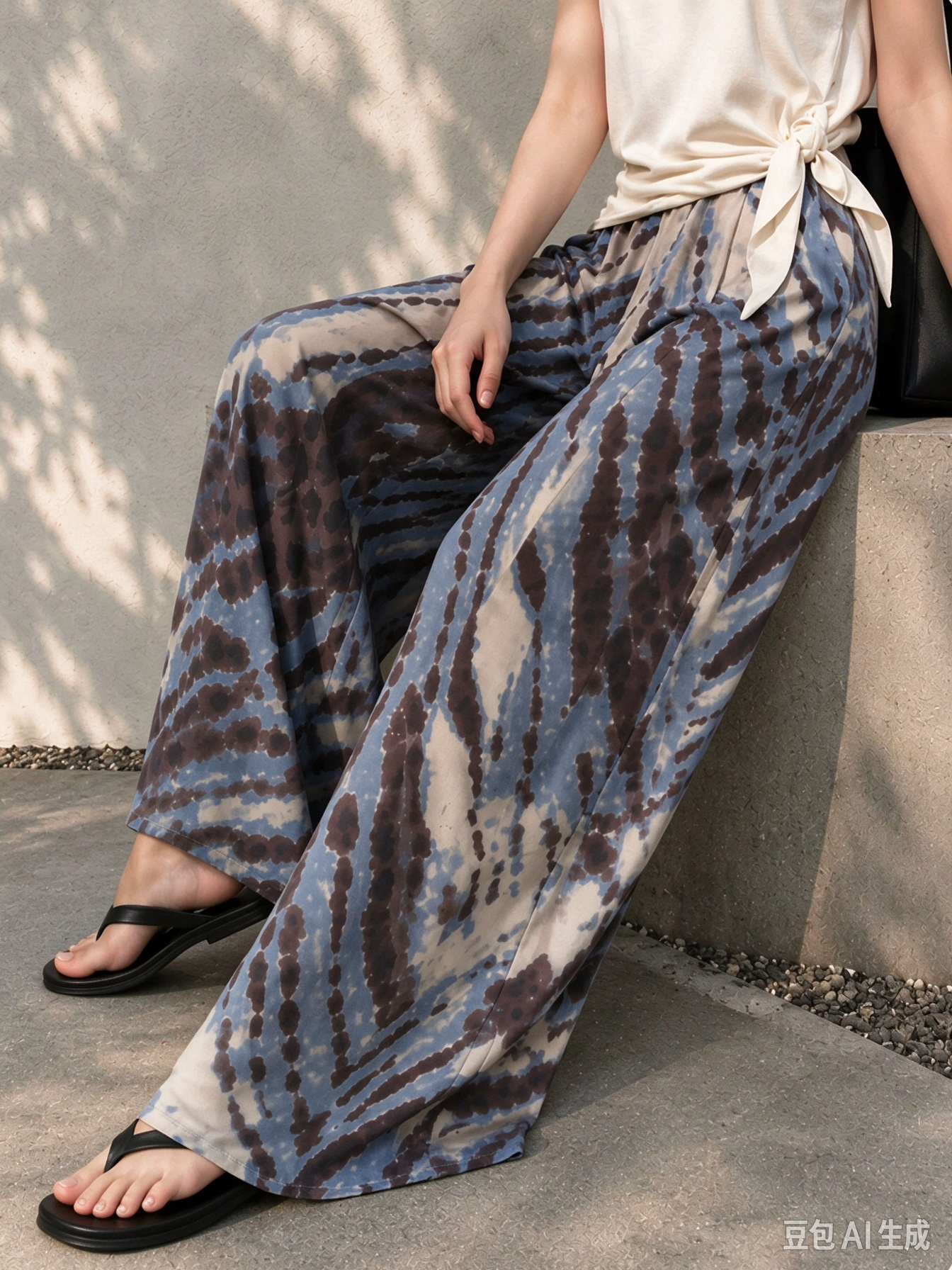 Abstract Animal Print Pleated Wide Leg Pants
