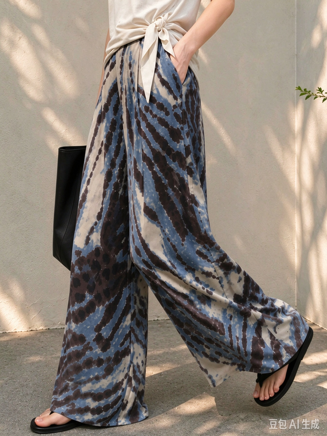 Abstract Animal Print Pleated Wide Leg Pants