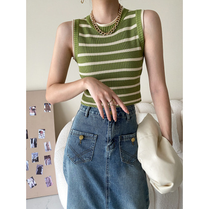 Black Striped Slim-Fit Knit Vest