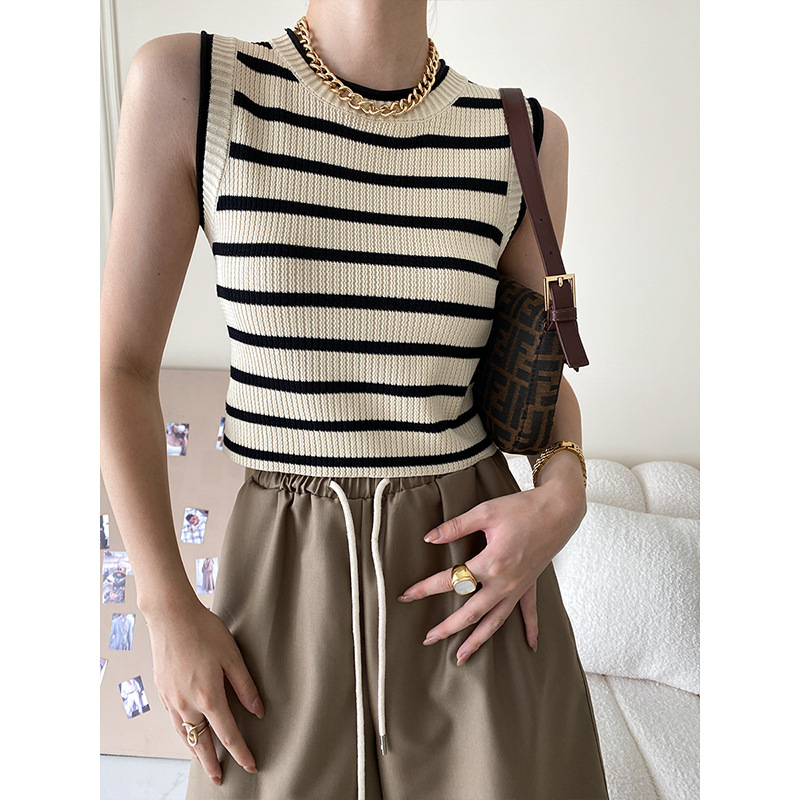 Black Striped Slim-Fit Knit Vest