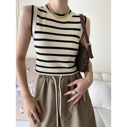 Black Striped Slim-Fit Knit Vest