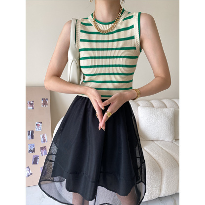Black Striped Slim-Fit Knit Vest