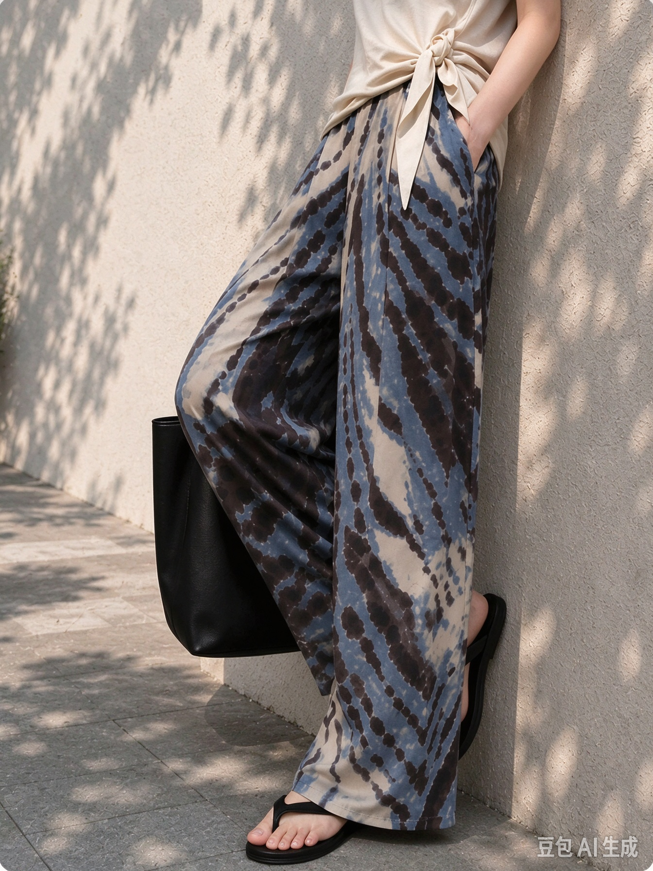 Abstract Animal Print Pleated Wide Leg Pants