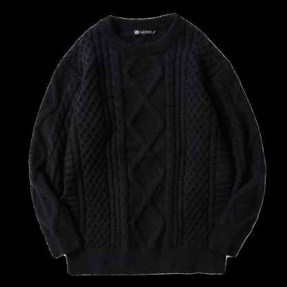 RETRO DIAMOND TWIST ROUND NECK SWEATER FOR MEN AND WOMEN, LOOSE AND VERSATILE, LAZY STYLE KNITTED SWEATER