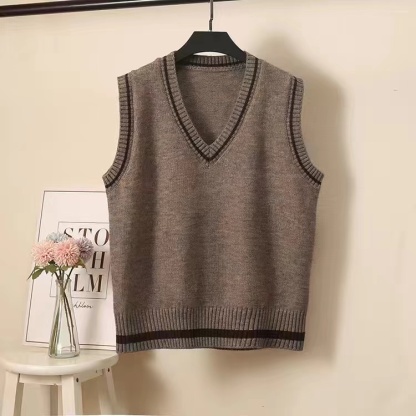 French College Style Milk Sweet Department Gentle Early Autumn Loose v-Neck Pullover Vest Sweater Vest