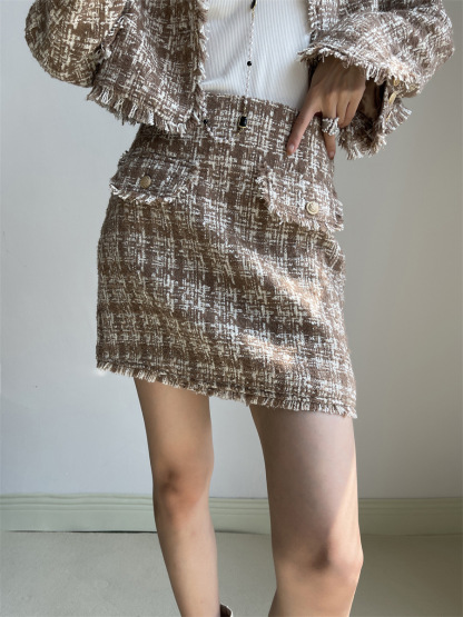 Brown round neck tweed jacktet