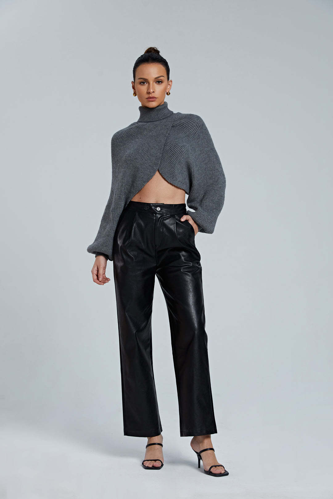 Batwing Sleeve Turtleneck Crop Sweater