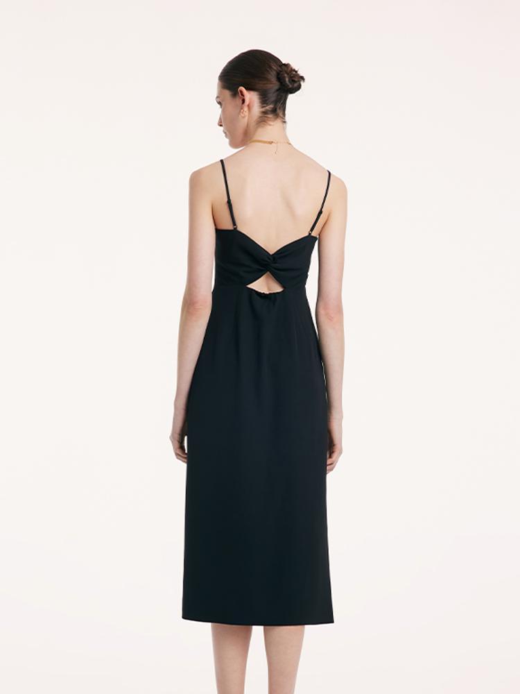 Back Twisted Spaghetti Strap Dress With Detachable Bra Pads