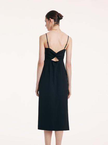 Back Twisted Spaghetti Strap Dress With Detachable Bra Pads