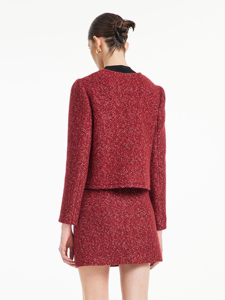 Red Double-Breasted Tweed Crop Jacket