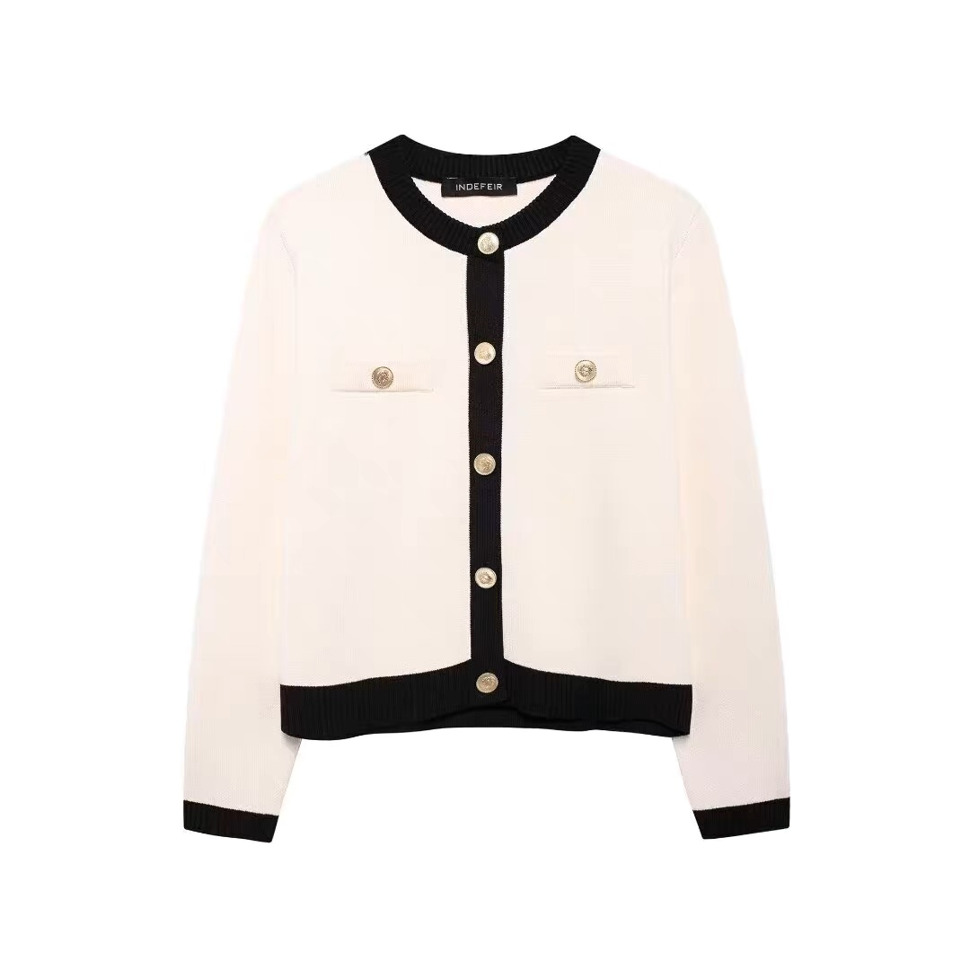 Contrast Trim Tweed Cardigan