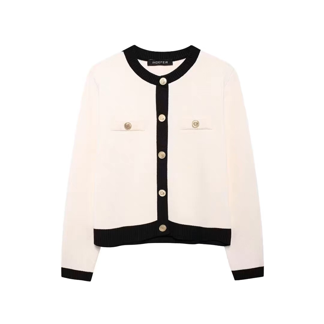 Contrast Trim Tweed Cardigan