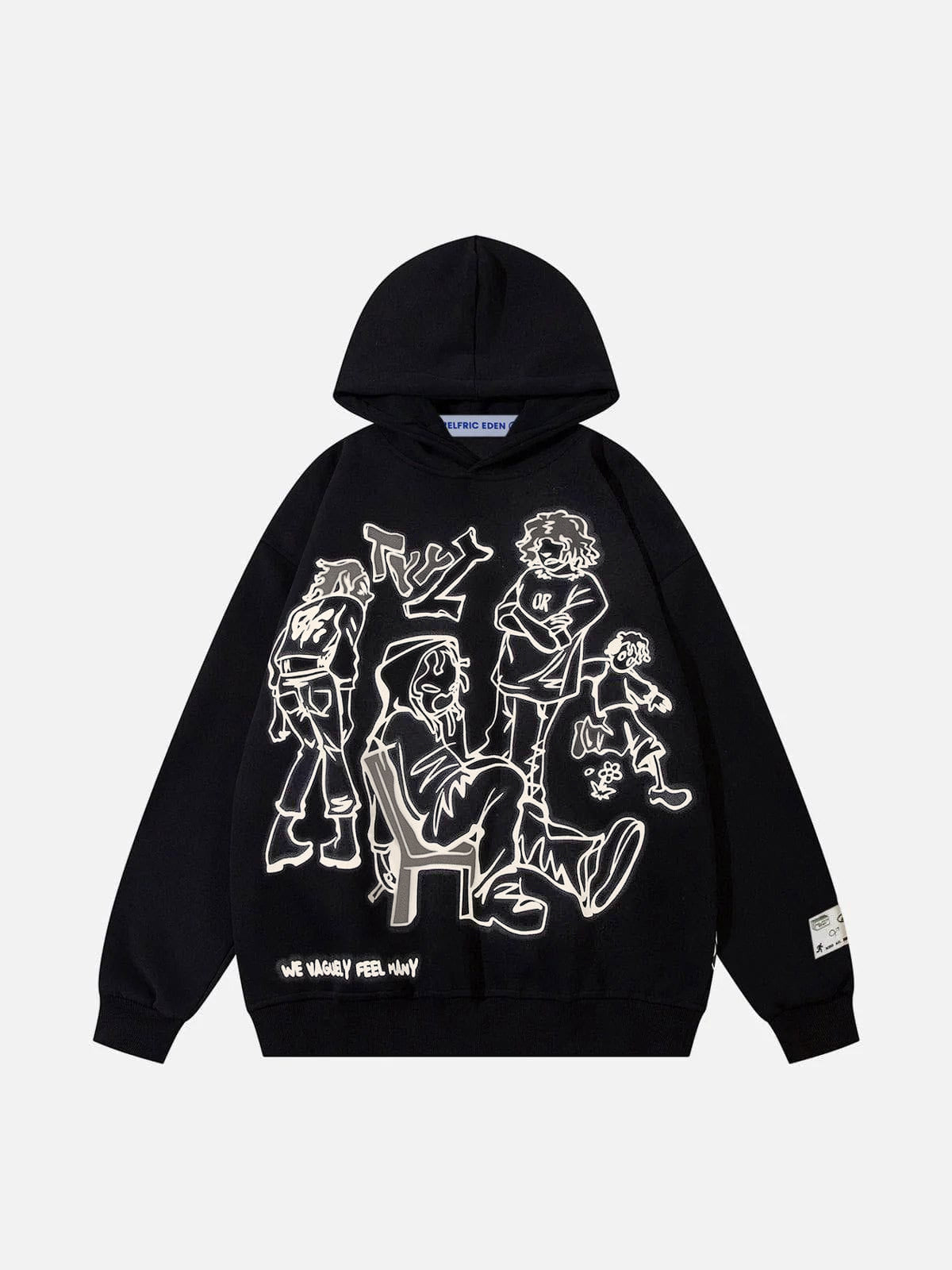 Cartoon Line Character Print Hoodie