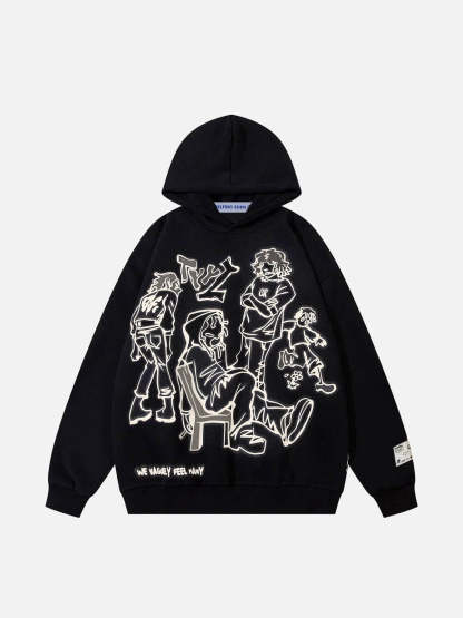Cartoon Line Character Print Hoodie