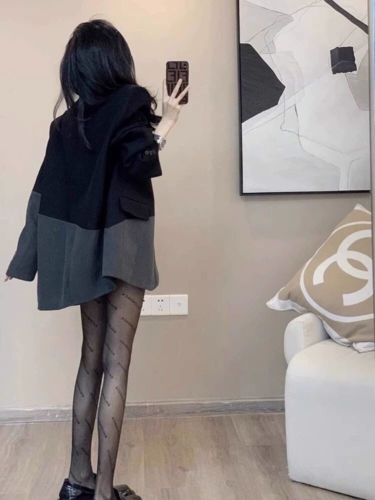 Irregular Stitching Black Blazer