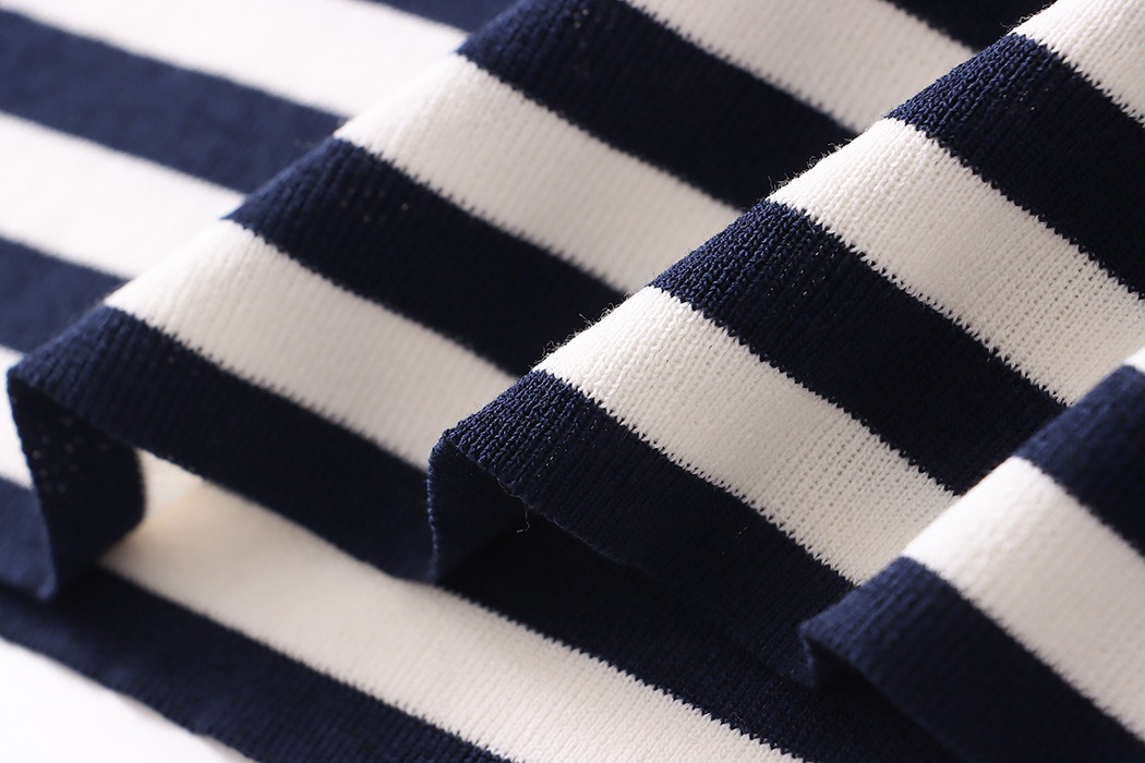 French Layered Striped Small Fly Sleeve Crew Neck Knitted Sweater T-Shirt