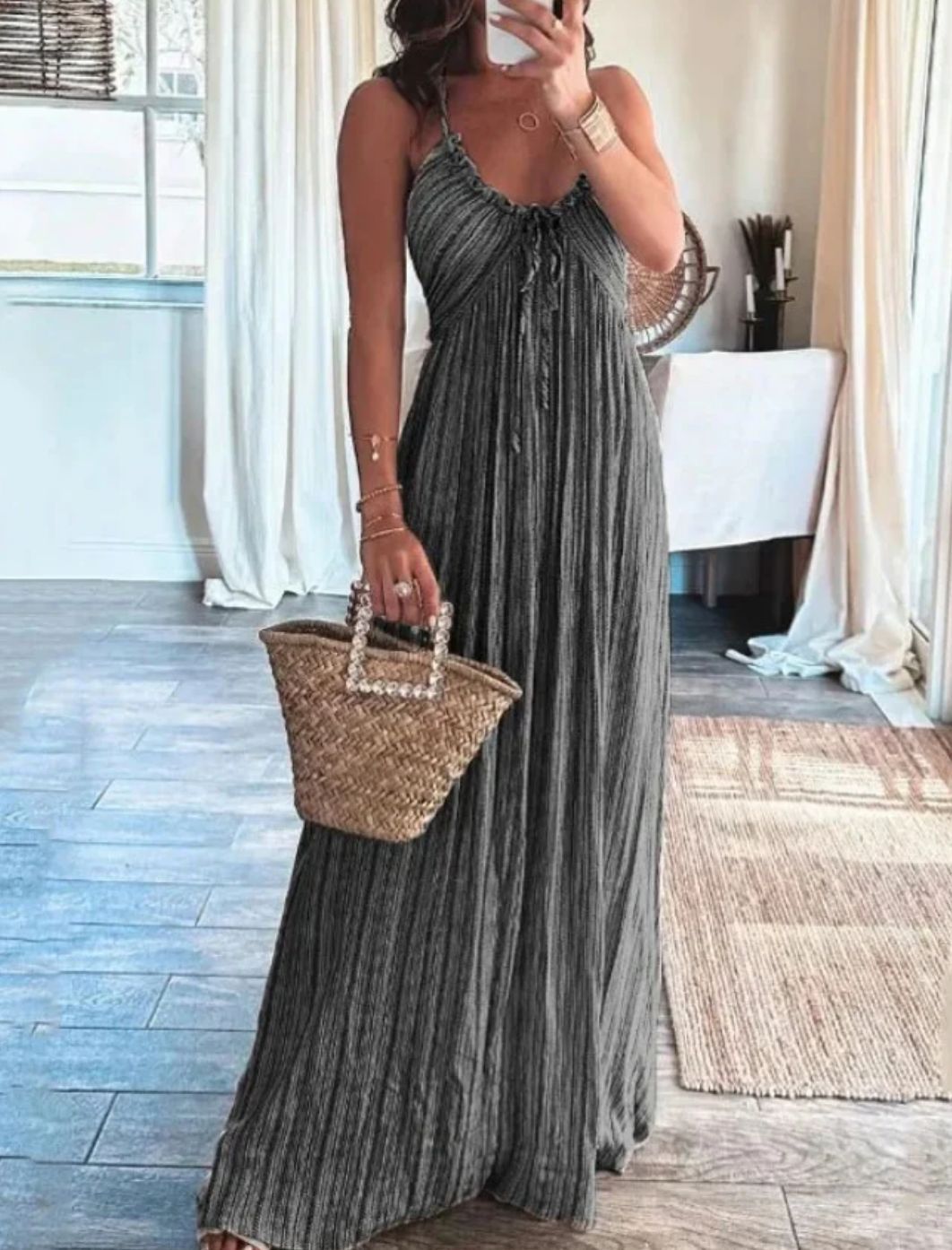 Backless U-Neck Halter Strap Long Dress