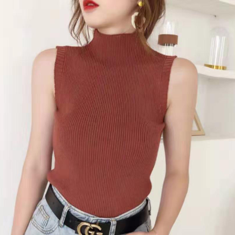 Taryn White High Collar Sleeveless Tank Top