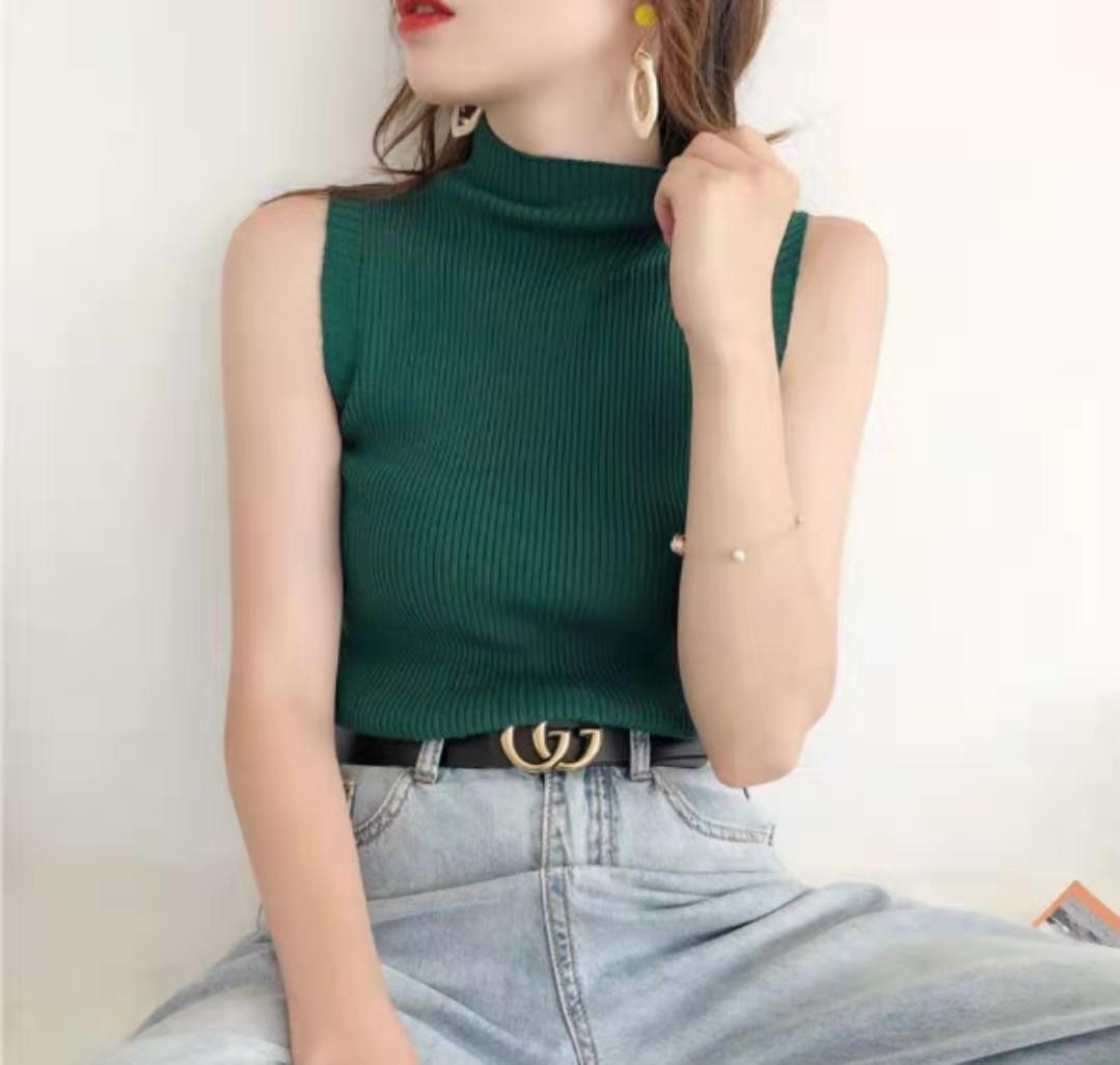 Taryn White High Collar Sleeveless Tank Top