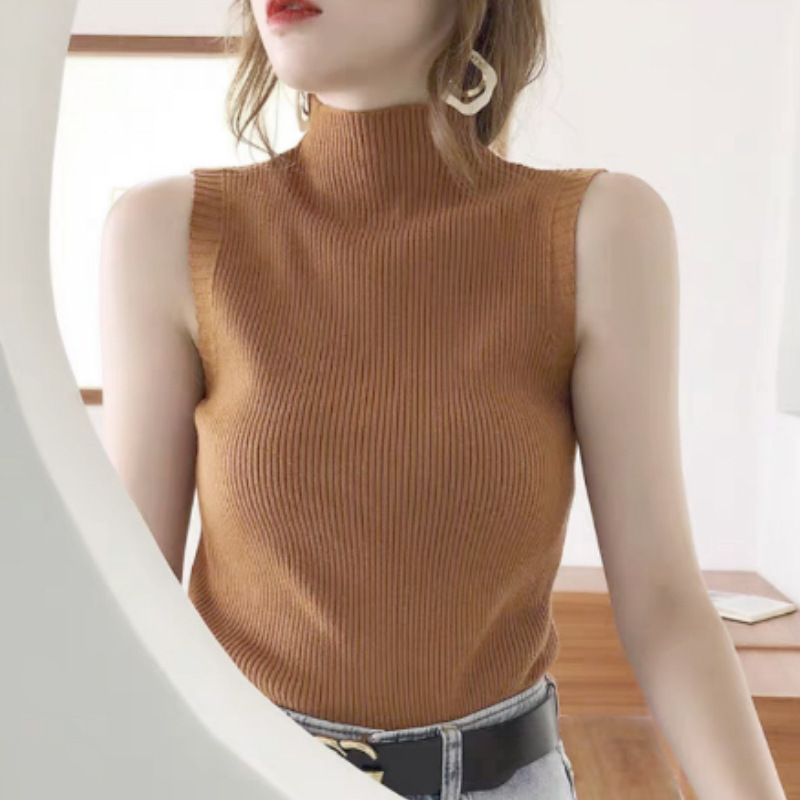 Taryn White High Collar Sleeveless Tank Top