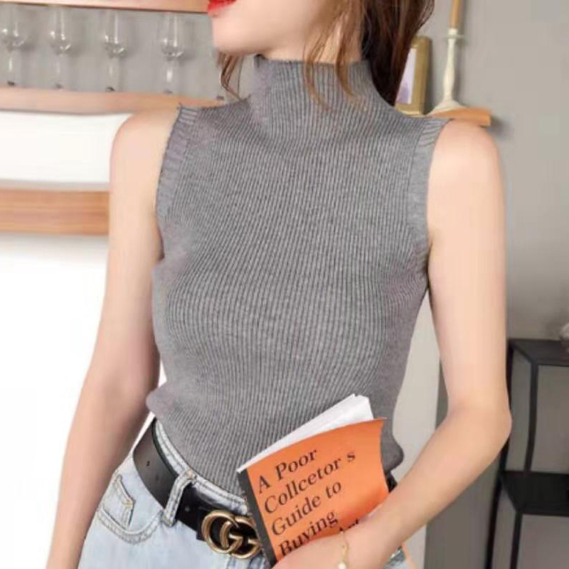 Taryn White High Collar Sleeveless Tank Top