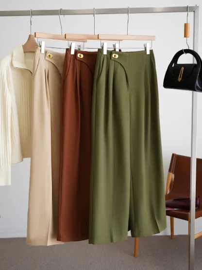 Asymmetric Pleated Wide Leg Pants