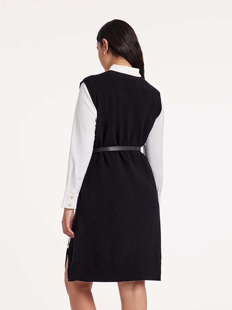 Black Vest Dress And White Shirt Dress Two-Piece Set