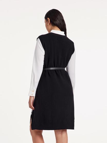 Black Vest Dress And White Shirt Dress Two-Piece Set