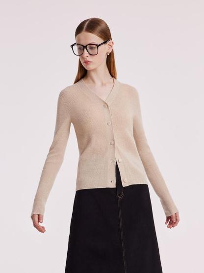 Beige Seamless Cashmere Cardigan