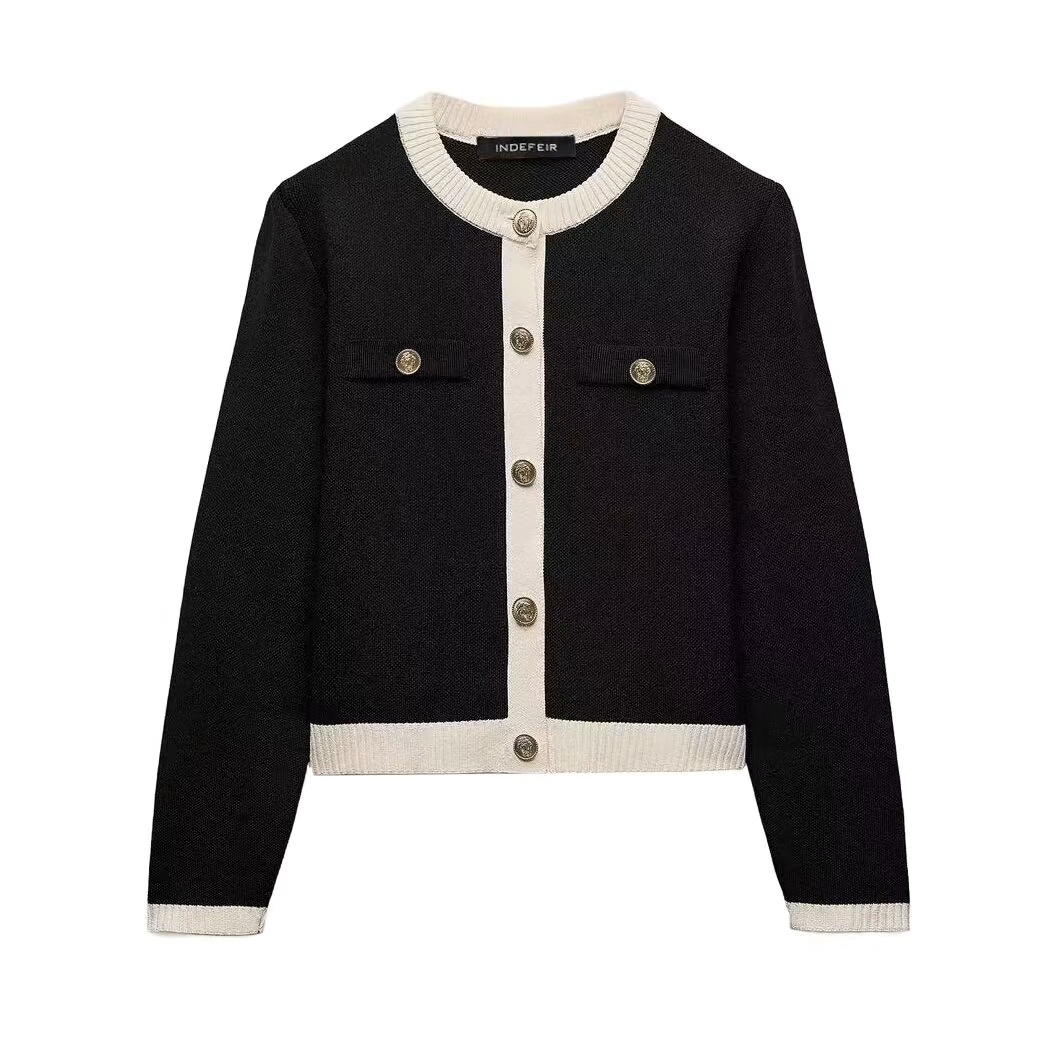 Contrast Trim Tweed Cardigan