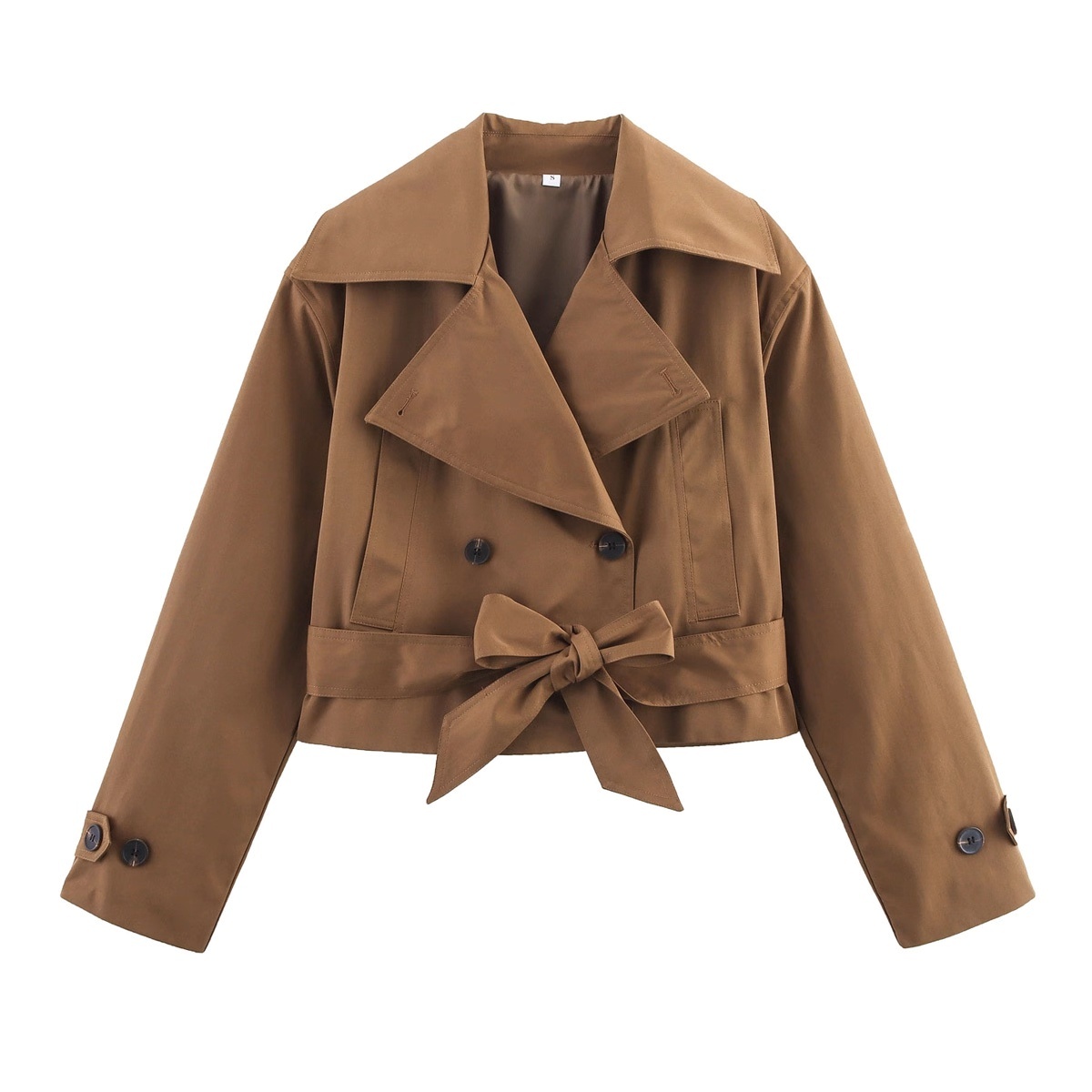 Belted Double-Breasted Cropped Trench Coat