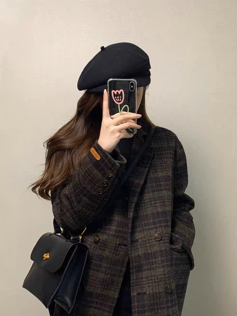 Wool-blend Gingham Loose Coat