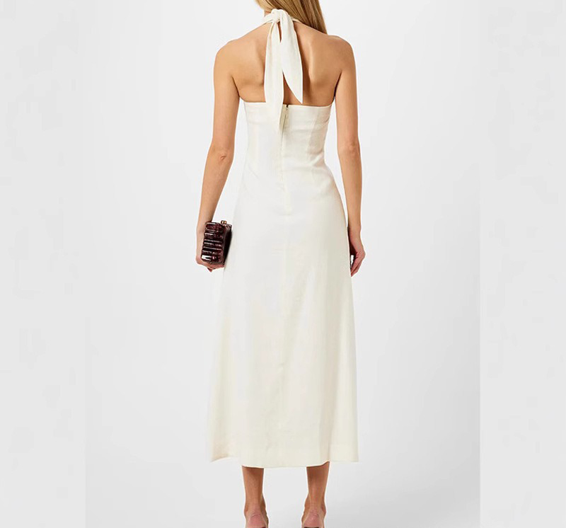 White Sleeveless Hollow-Out Midi Dress | Sexy Spaghetti Strap Dress